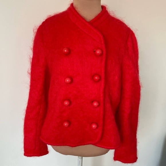 Chris Benz Bright Orange Fuzzy Mohair Wool Blend Bobble Button Jacket NWT Size 2 - Picture 1 of 11